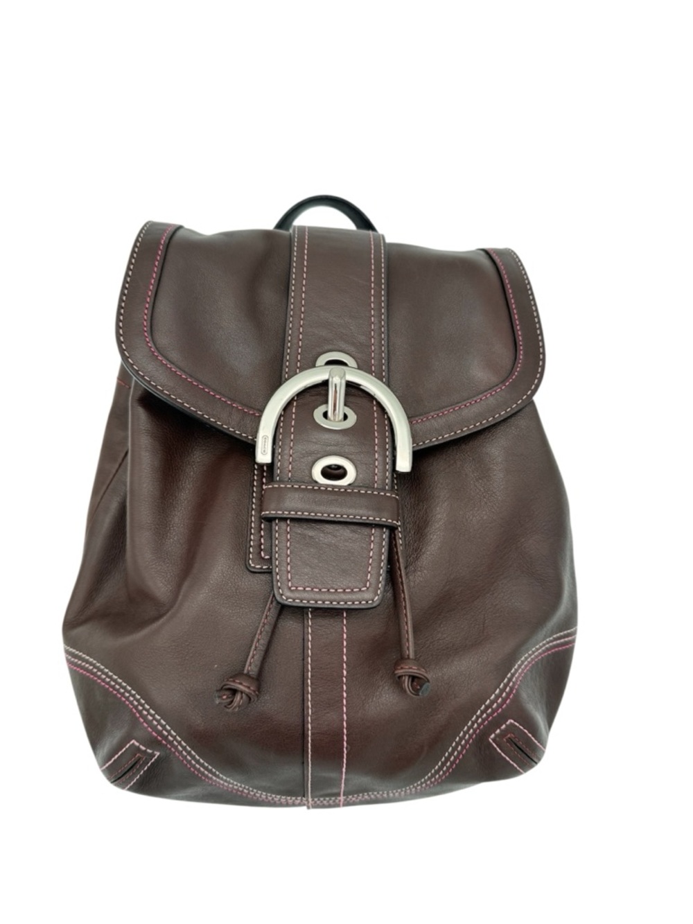Coach Soho Vintage Brown Leather Backpack with Pink Stitching